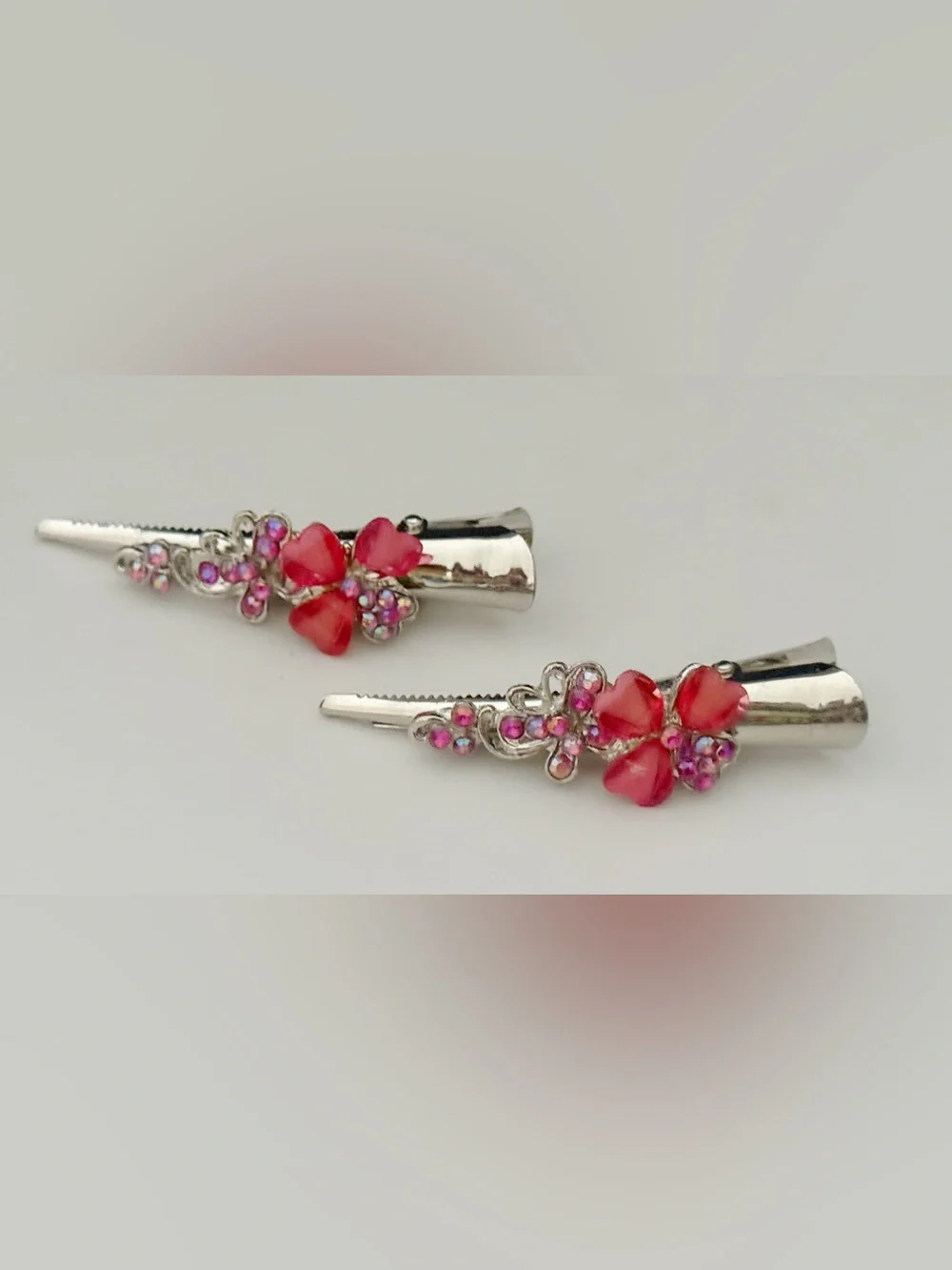 Raspberry Color Crystal Alligator Hair Clamps - Set of 3